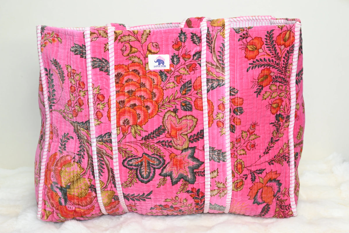Blush Garden Quilted Velvet Tote Bag