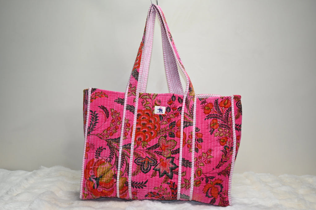 Blush Garden Quilted Velvet Tote Bag