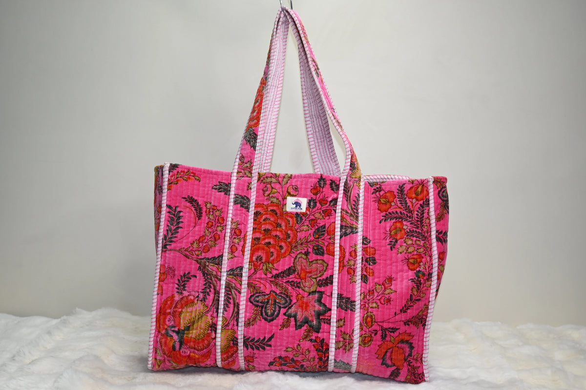 Blush Garden Quilted Velvet Tote Bag