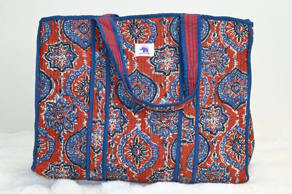 Rust & Indigo Quilted Tote Bag