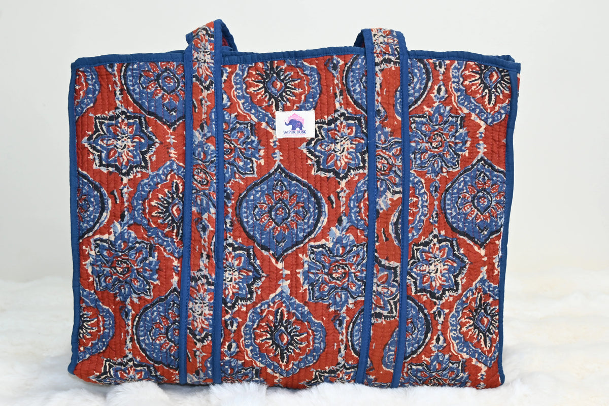 Rust & Indigo Quilted Tote Bag