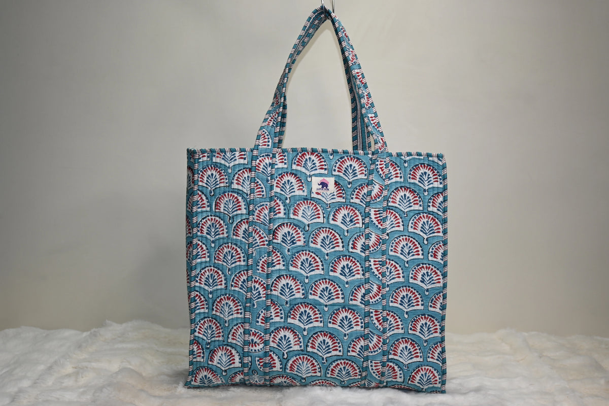 Azure Paisley Quilted Tote Bag