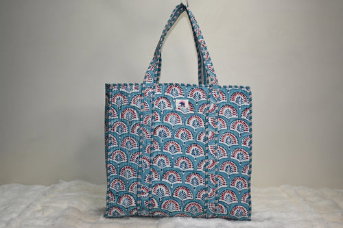 Azure Paisley Quilted Tote Bag