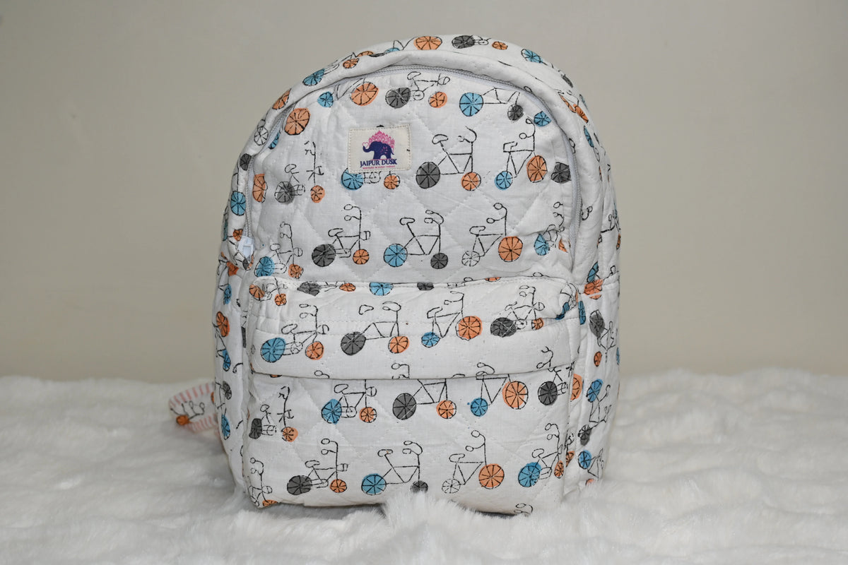 Bicycle Print Quilted Backpack