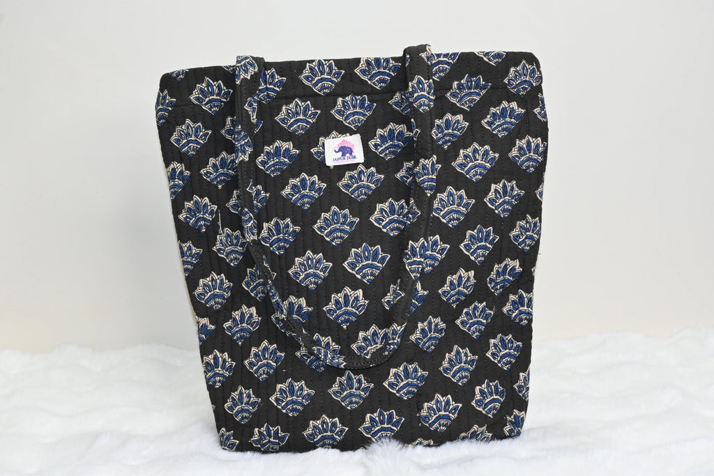 Black Petal Quilted Zipper Mini Tote Bag