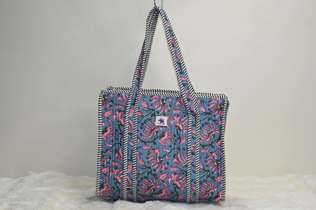Blue Blossom Zipper Mini Tote Bag