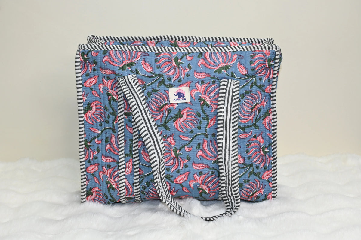 Blue Blossom Zipper Mini Tote Bag