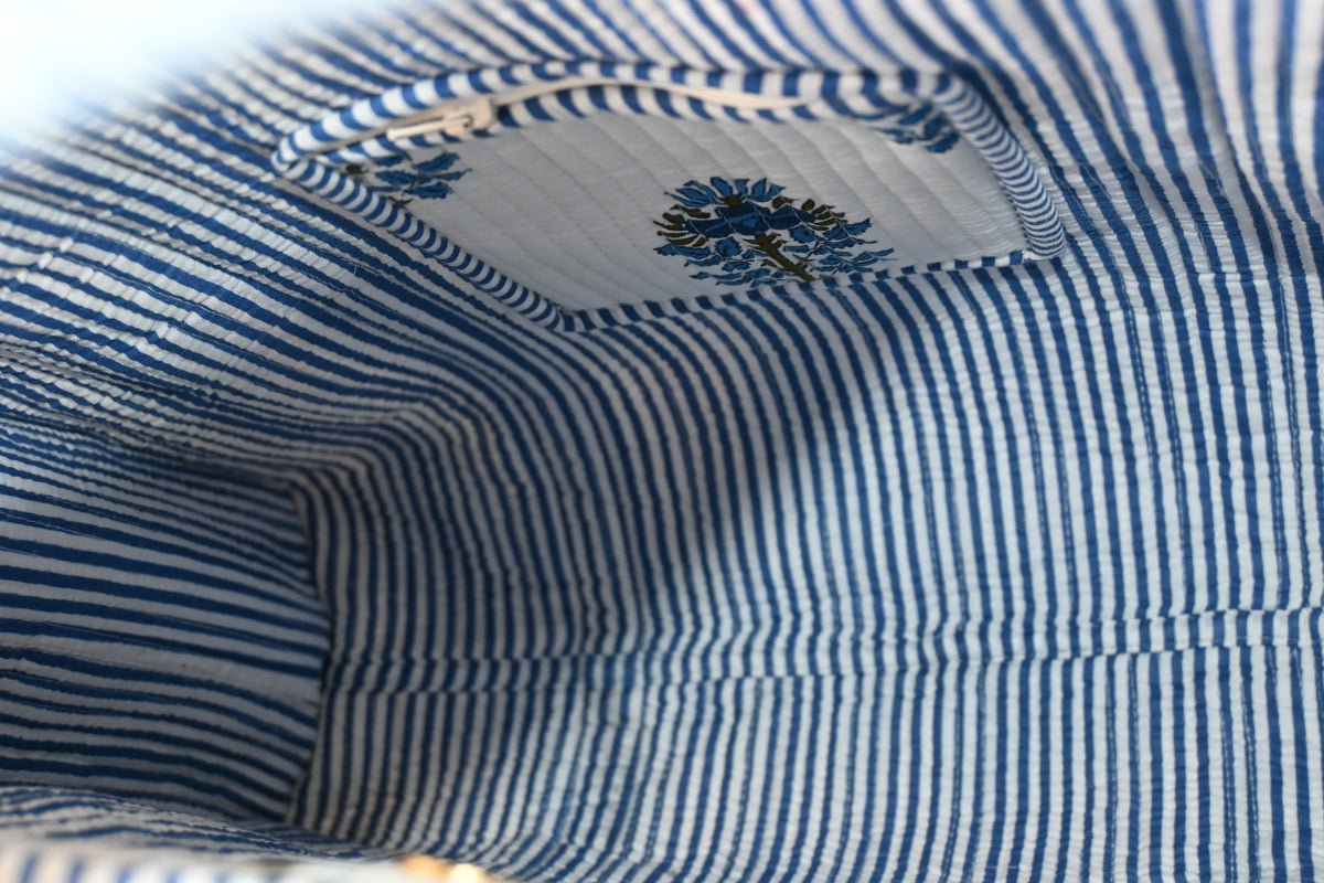 Blue Buta Block Print Quilted Tote Bag