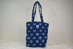 Blue Lotus Quilted Zipper Mini Tote Bag