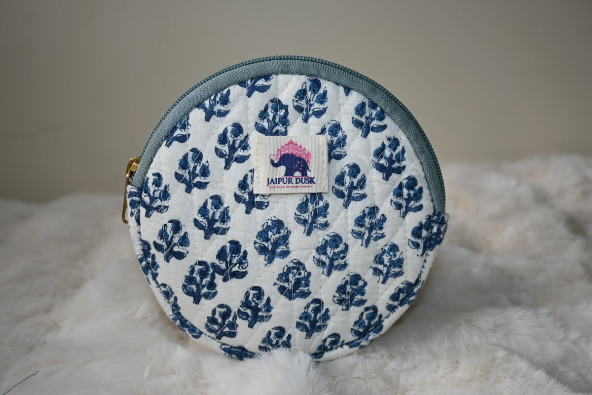Blue Petal Round Coin Pouch