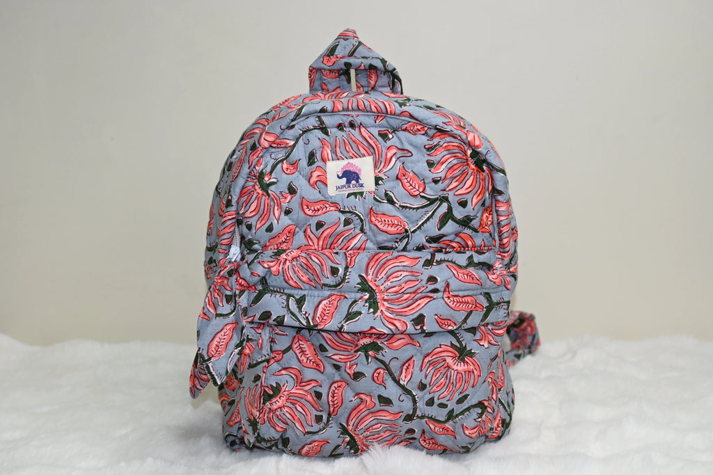 Coral Vine Cotton Quilted Backpack