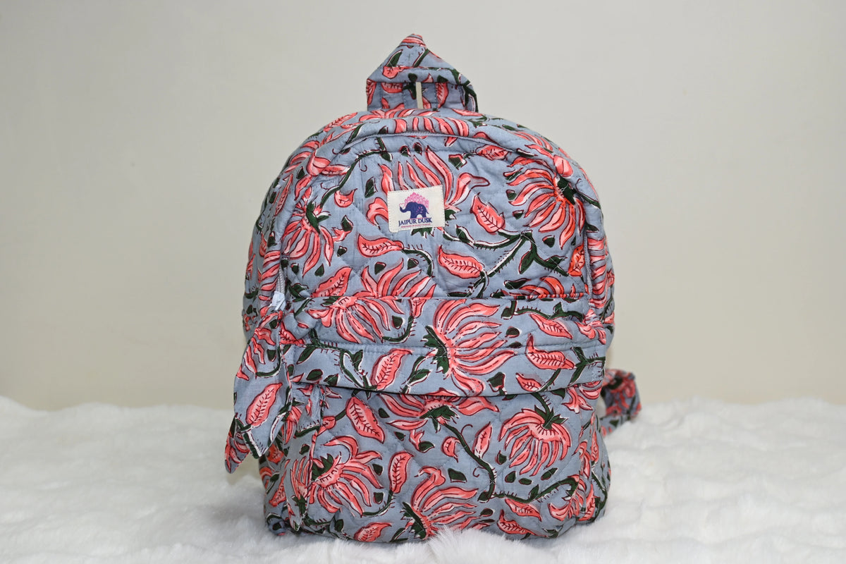 Coral Vine Cotton Quilted Backpack