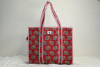 Elephant Print Quilted Zipper Tote Bag