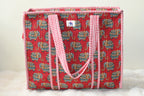 Elephant Print Quilted Zipper Tote Bag