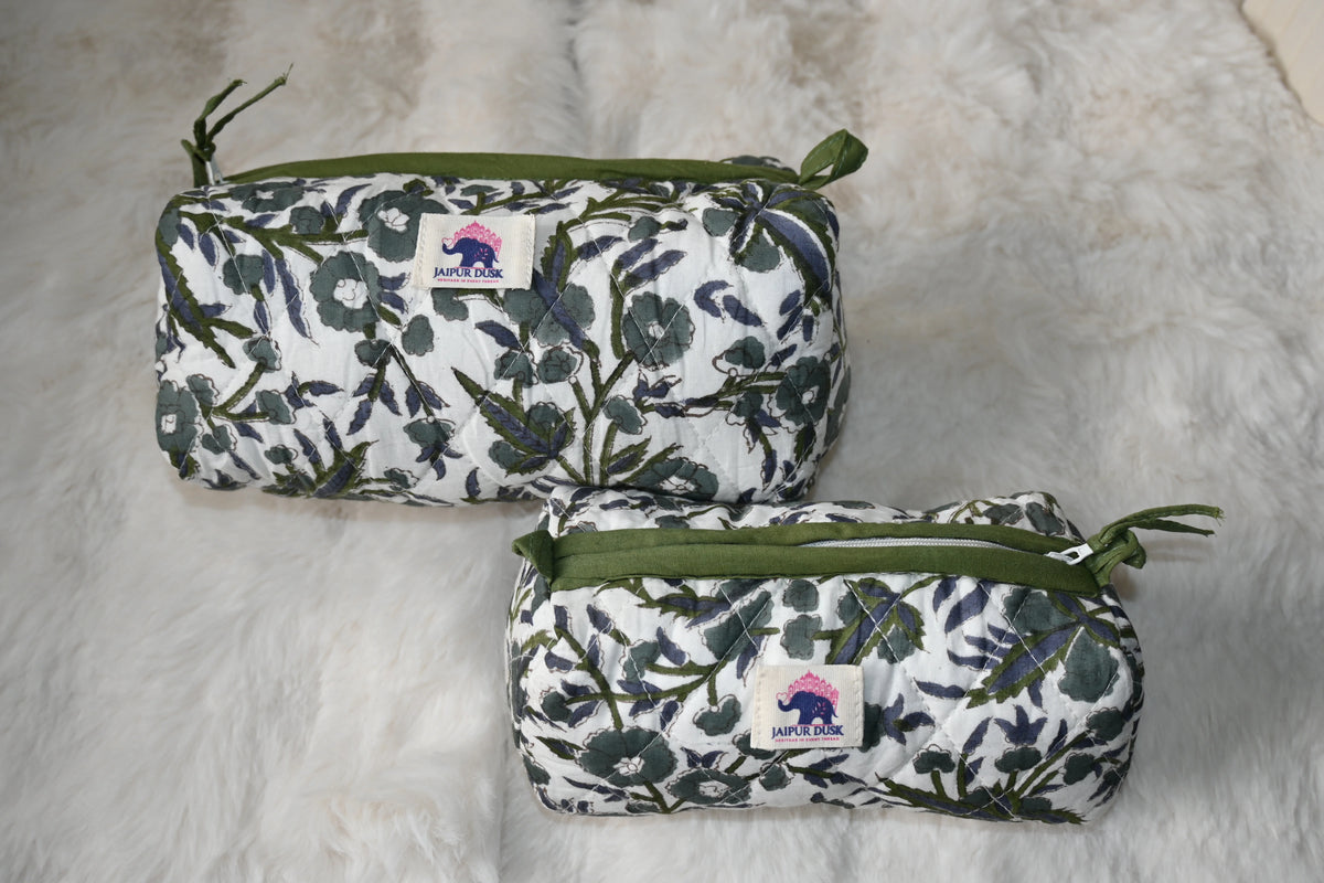 Green Flora Quilted Travel Pouch Combo