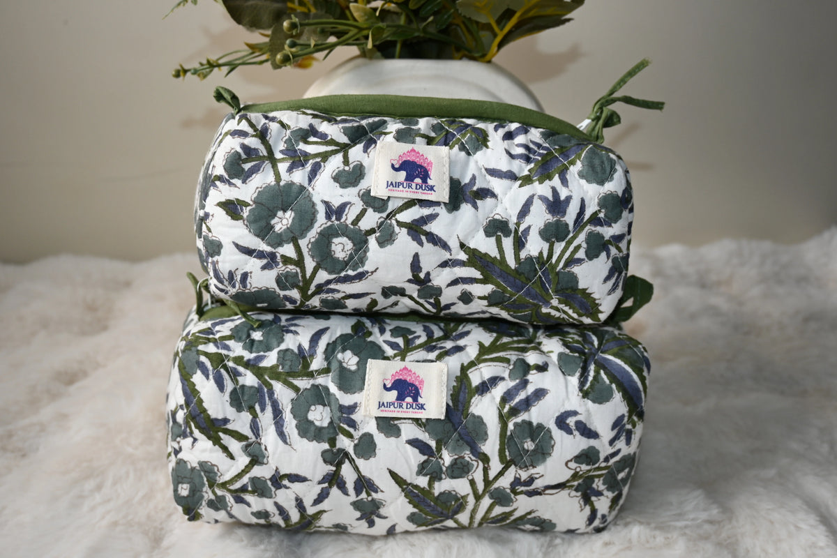 Green Flora Quilted Travel Pouch Combo
