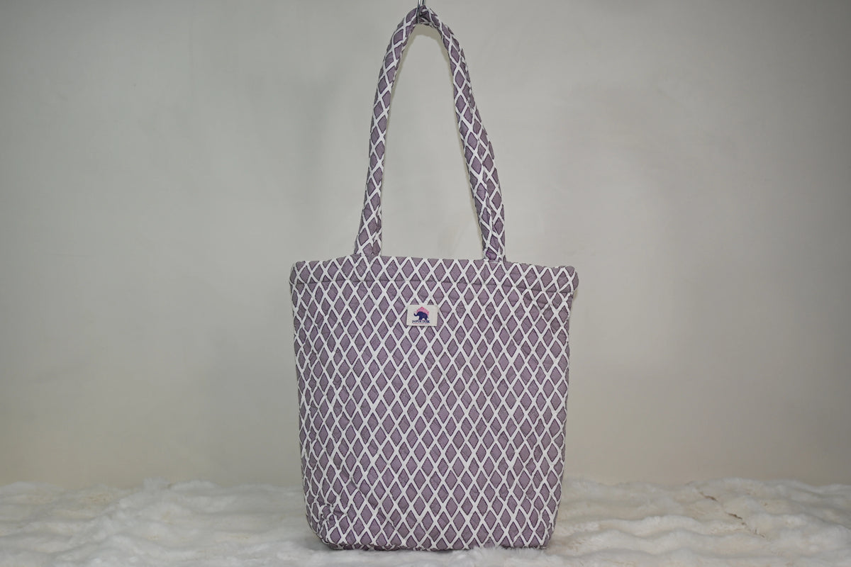 Lavender Lattice Quilted Zipper Mini Tote Bag