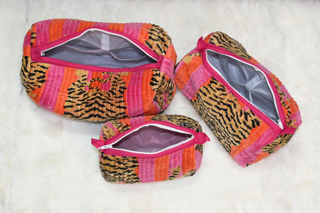 Leopard Orange Strap Travel Pouch Combo