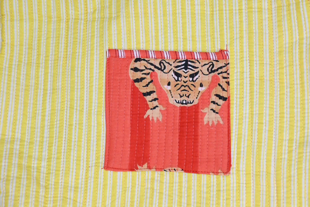 Leopard Orange Stripe Quilted Zipper Tote Bag
