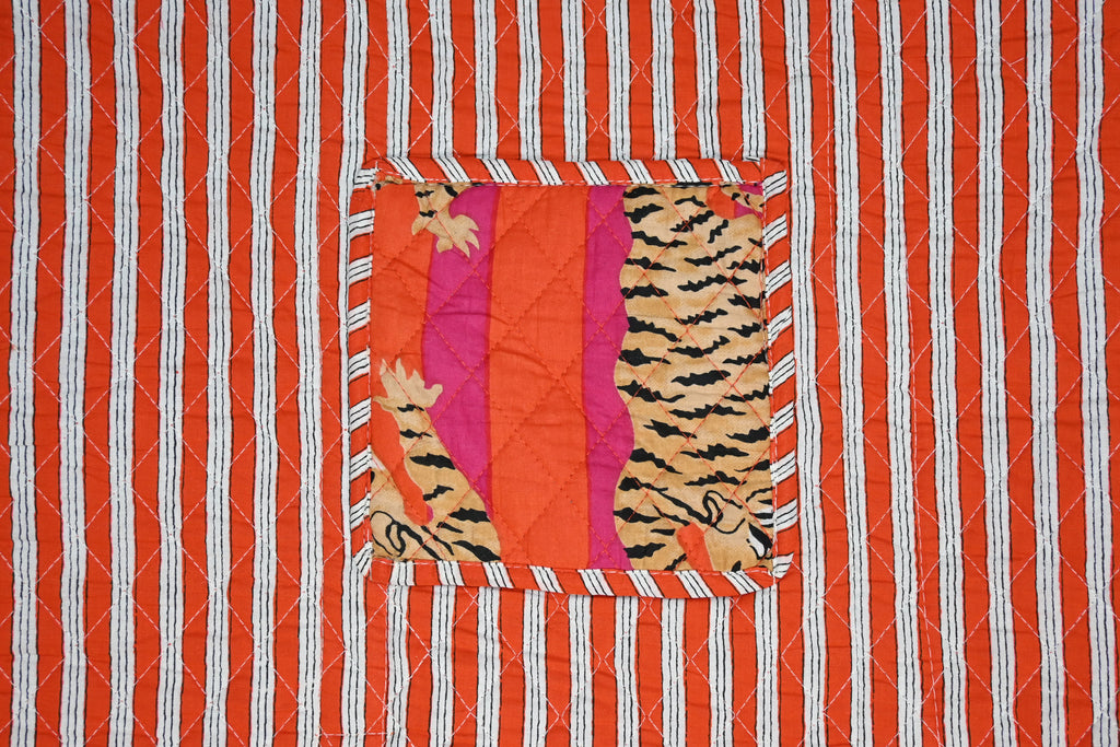 Leopard Pink Stripe Quilted Zipper Tote Bag