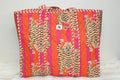 Leopard Pink Stripe Quilted Zipper Tote Bag