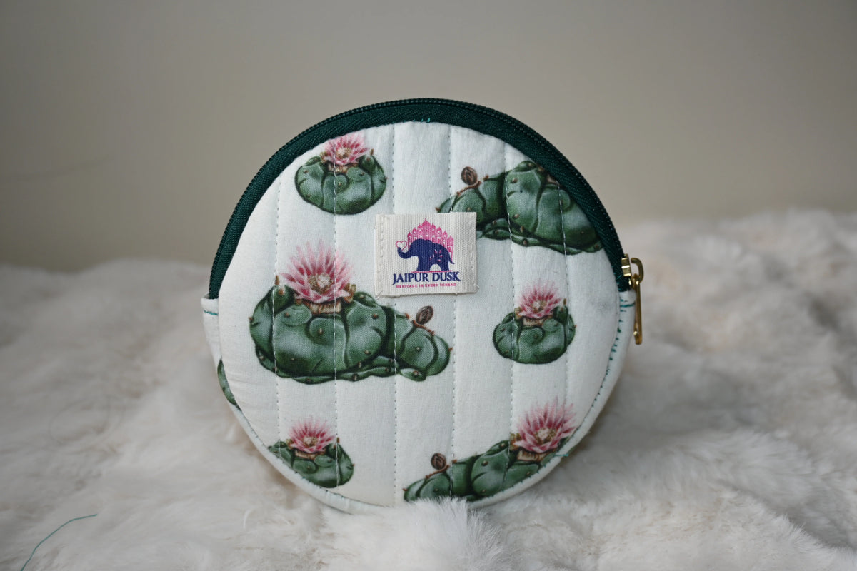 Lotus Printed Round Coin Pouch