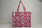 Pink Blossom Quilted Zipper Tote Bag