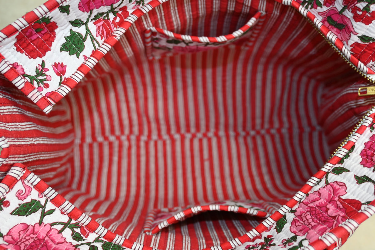 Pink Blossom Quilted Zipper Tote Bag