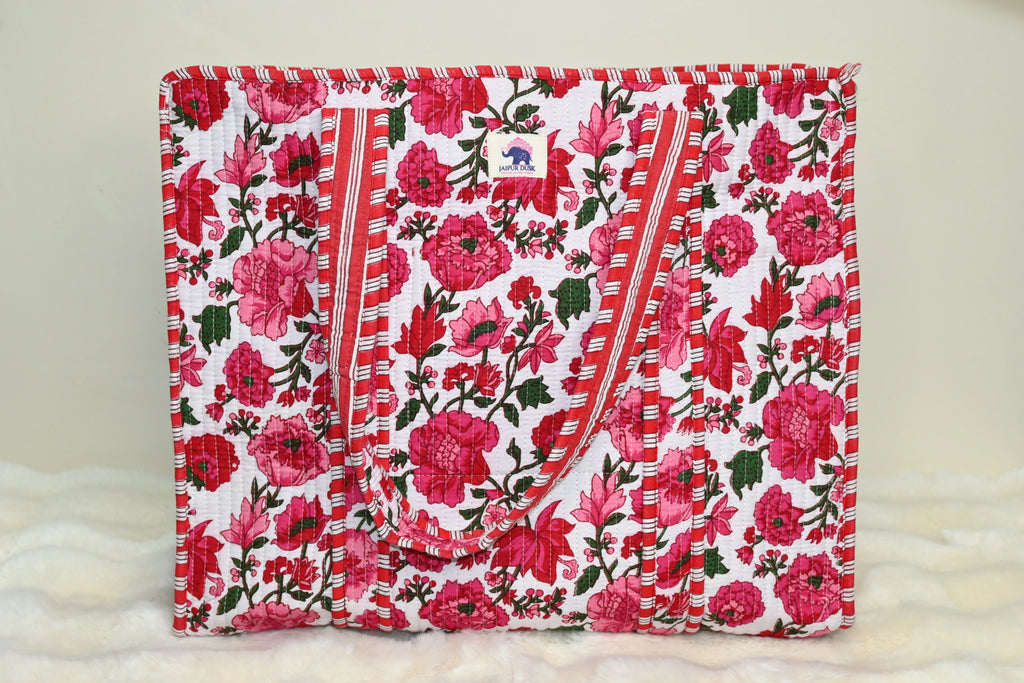 Pink Blossom Quilted Zipper Tote Bag