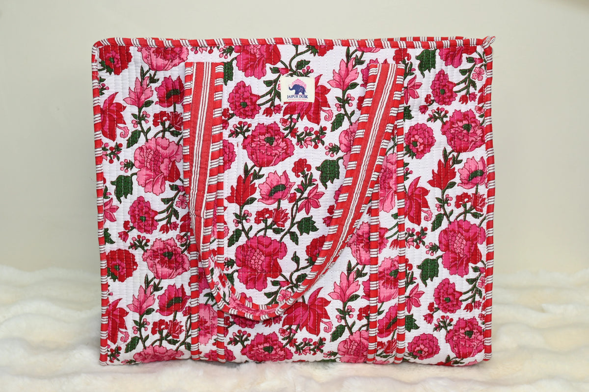 Pink Blossom Quilted Zipper Tote Bag