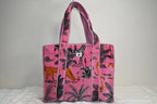 Pink Jungle Safari Quilted Zipper Tote Bag