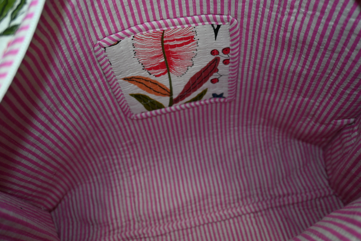 Wine Flower Quilted Zipper Tote Bag