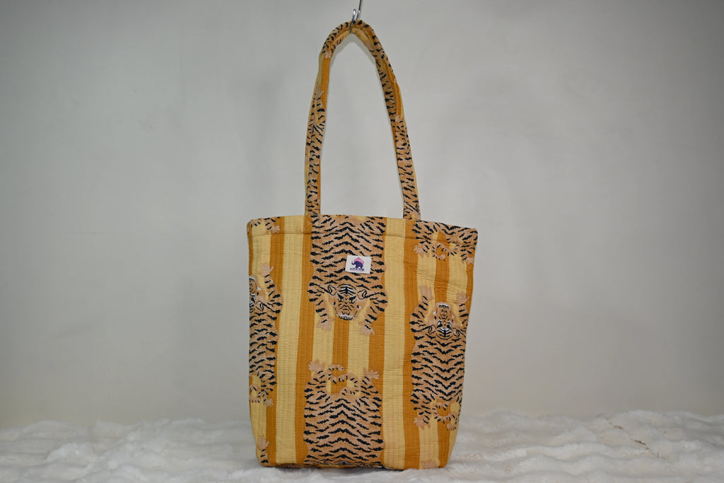 Yellow Safari Quilted Zipper Mini Tote Bag