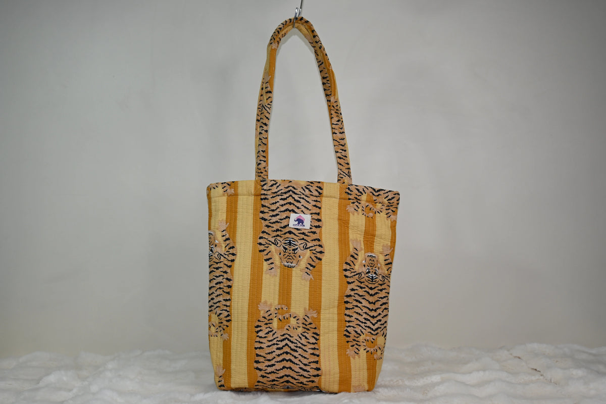 Yellow Safari Quilted Zipper Mini Tote Bag